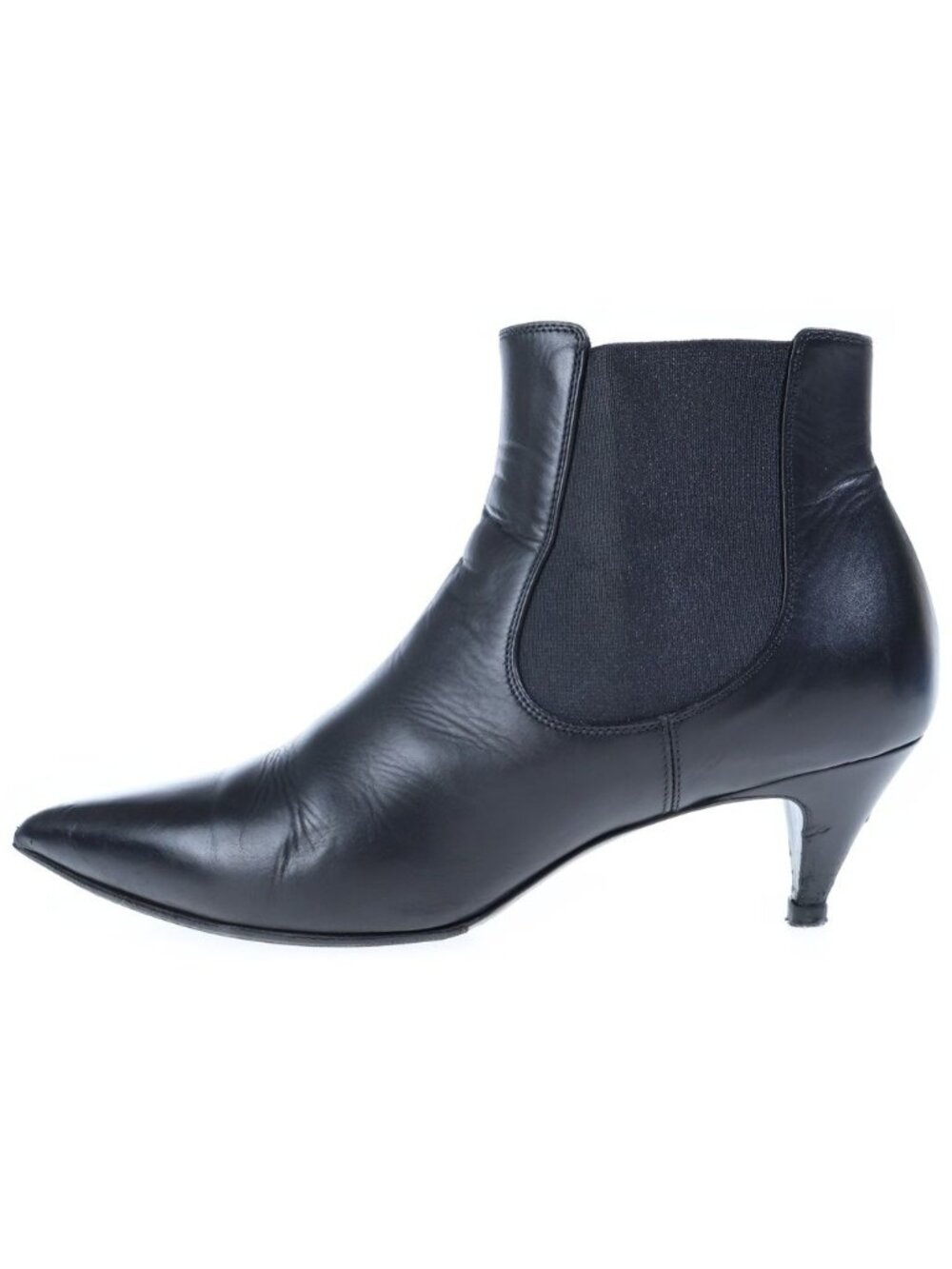 Saint Laurent Paris Leather Side Gore Pointed Toe Stiletto Heels Boots Black
